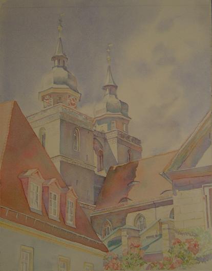 Meine Stadtkirche (Aquarell, 38,5x48,5)